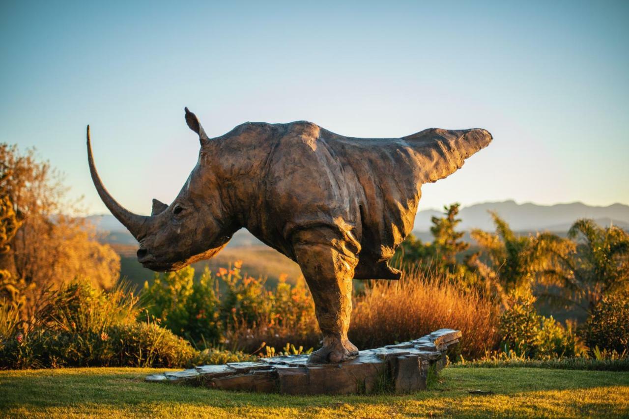 Sky Villa Boutique Hotel By Raw Africa Collection Plettenberg Bay Dış mekan fotoğraf The sculpture of a white rhinoceros at the entrance of the park